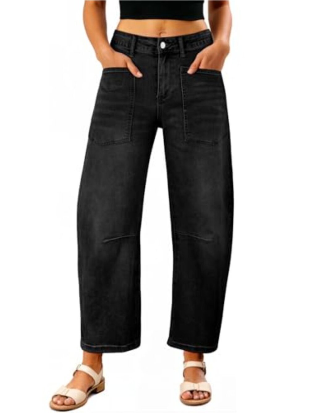 High Waisted Stretch Barrel Wide Leg Baggy Jeans Slouchy Ankle Denim